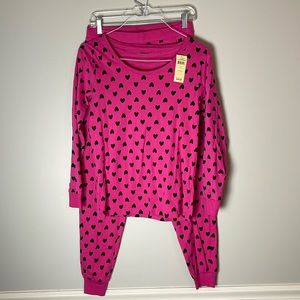 New Leveret Pink Black Hearts Pajama Set Medium